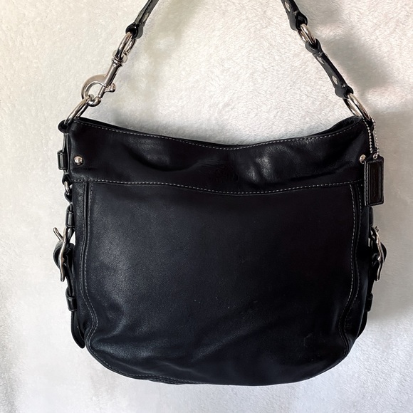 Coach Handbags - Coach - EUC Zoe Black Leather Hobo Shoulder Bag - Magenta interior ‘09 - F12669